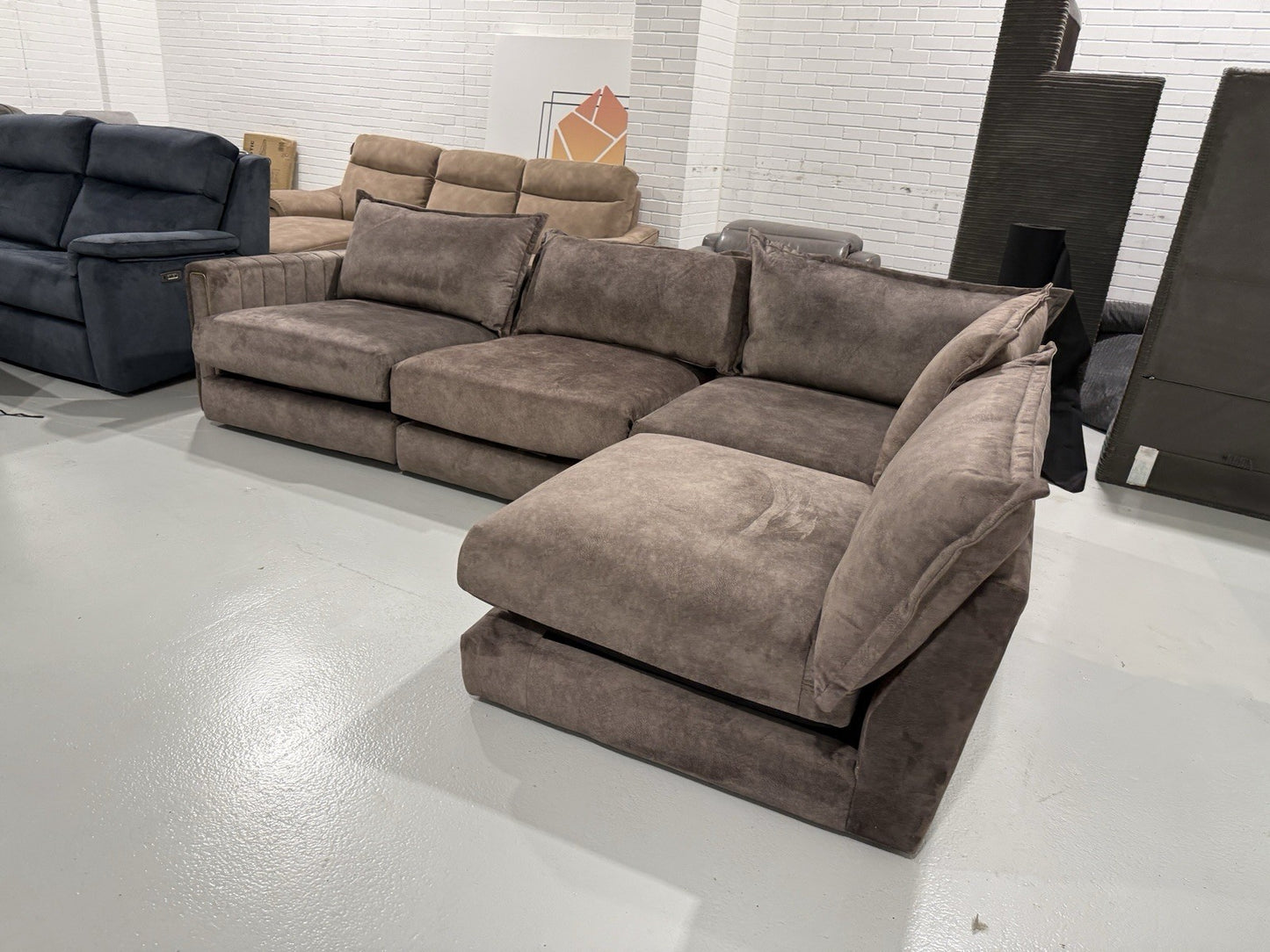 DFS Indulgence / Devine Style Large Corner Sofa In Chocolate Dapple Fabric