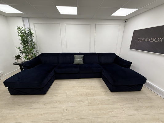 Natuzzi U Shape Recliner Chaise Corner Sofa In Blue Velvet