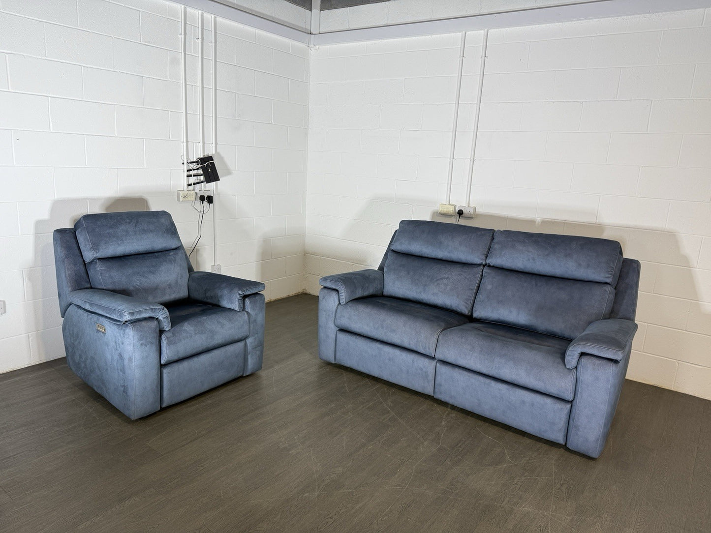 G Plan Thornbury 3 Seater & Chair Set With Power Recliner, Lumbar, Headrest Blue