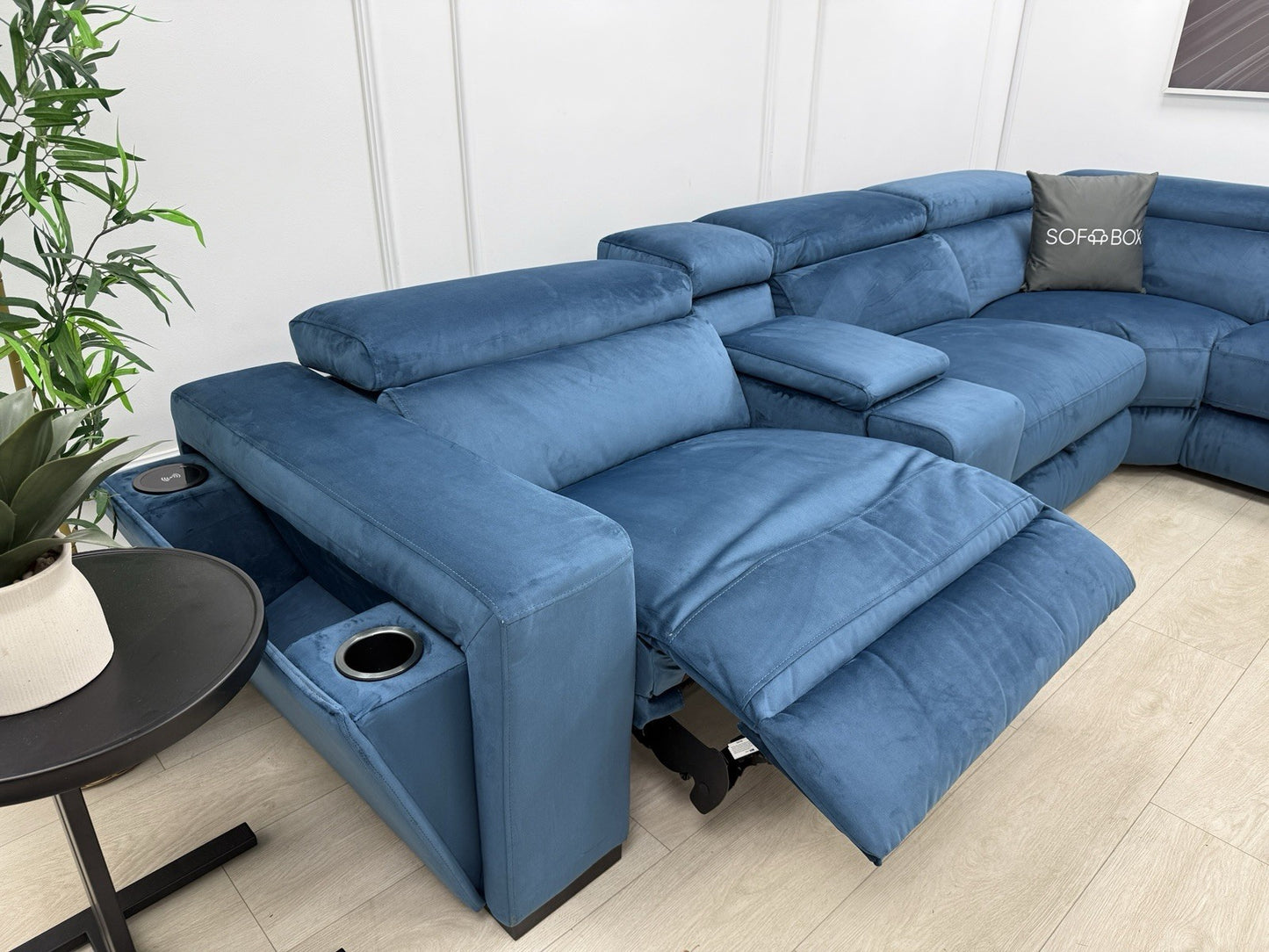 DFS Wander Power Recliner Corner Sofa In Blue Velvet