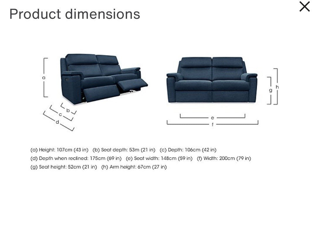 G Plan Thornbury 3 Seater & Chair Set With Power Recliner, Lumbar, Headrest Blue