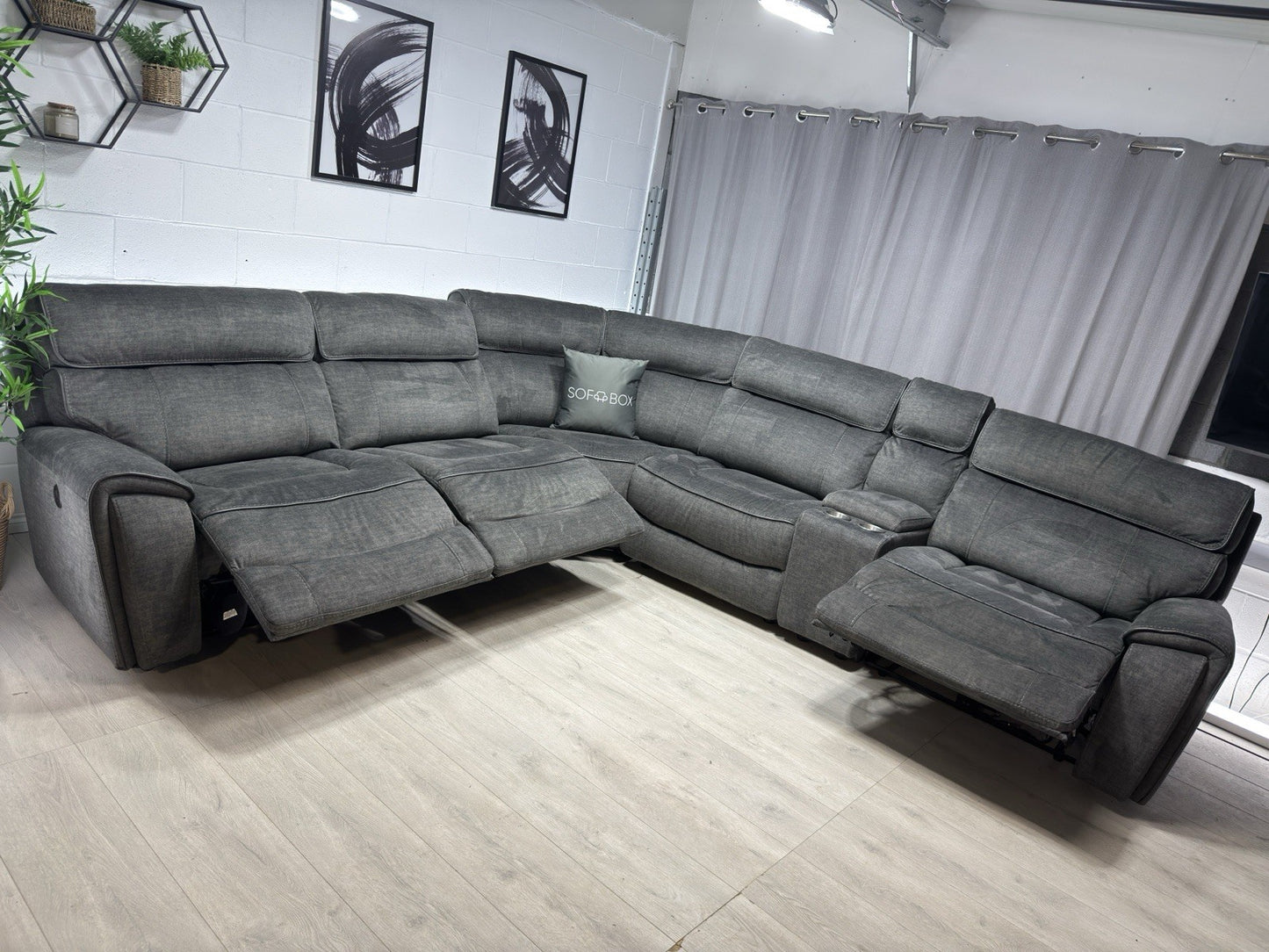 Harvey's Brooklyn Power Corner Recliner Sofa In Charcoal