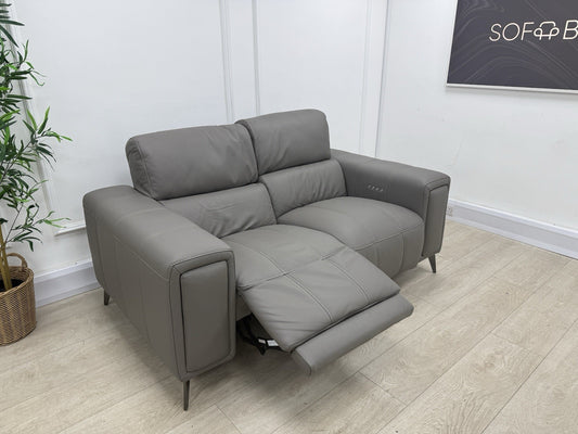 DFS Showcase Power Recliner 2 Seater Sofa In Elephant Grey Leather