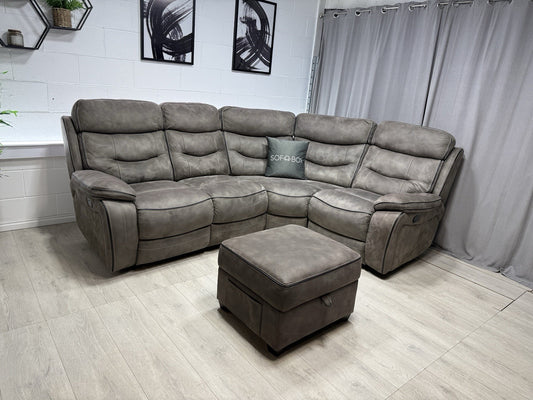 DFS Noah Manual Recliner Corner Sofa & Footstool In Grey Fabric