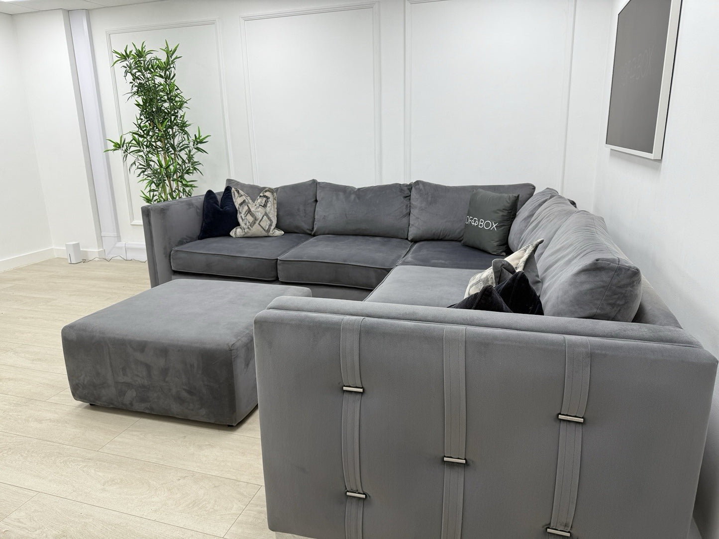 Sofology Titan Corner Sofa & Footstool In Grey Velvet