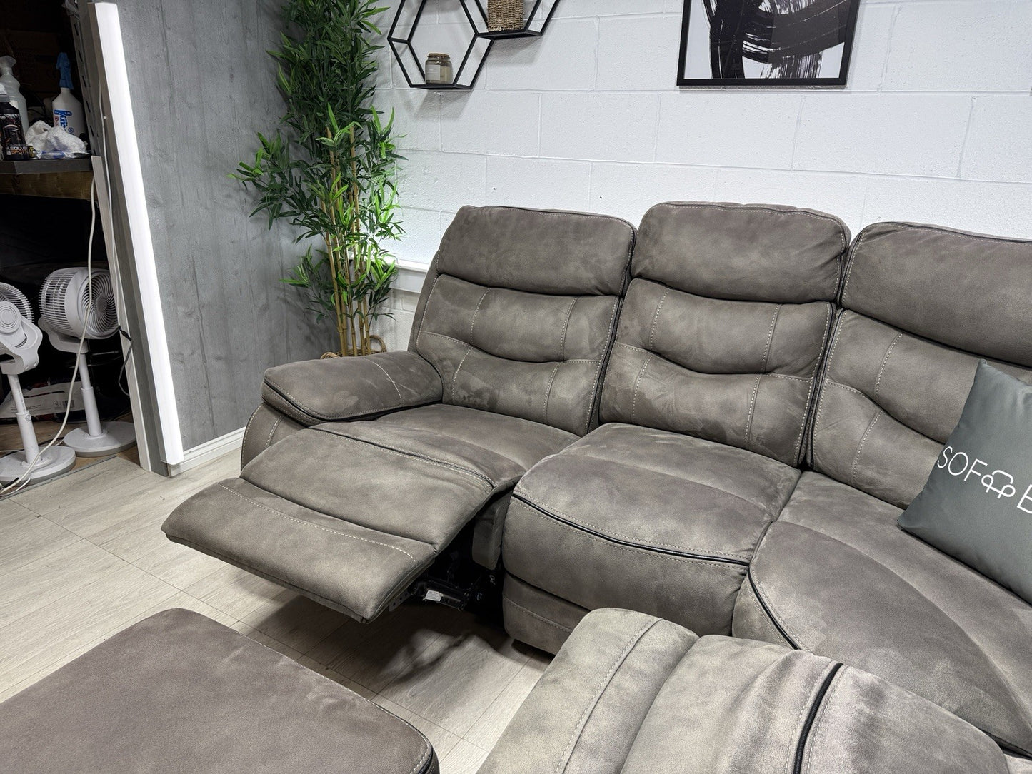 DFS Noah Manual Recliner Corner Sofa & Footstool In Grey Fabric