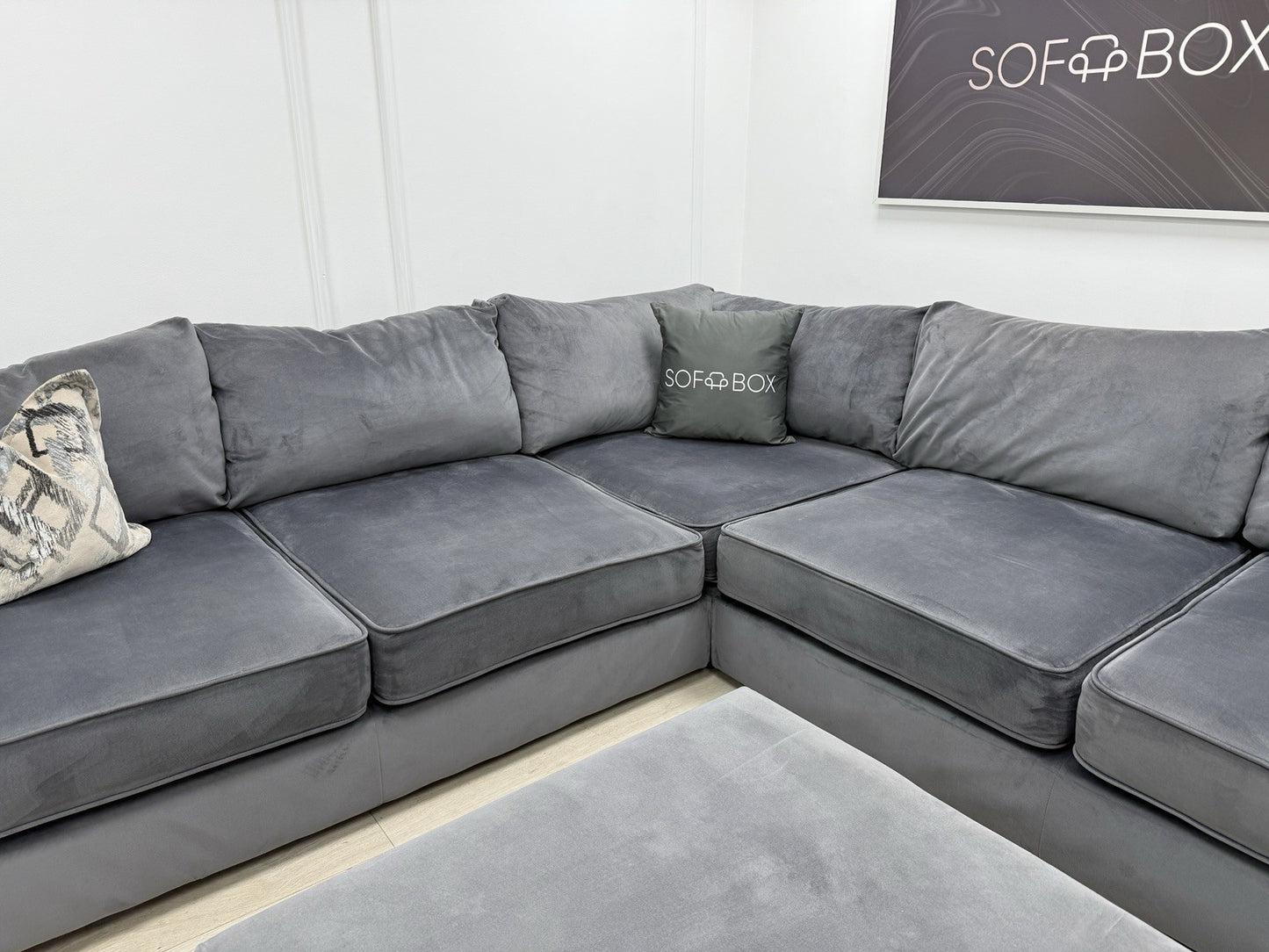 Sofology Titan Corner Sofa & Footstool In Grey Velvet
