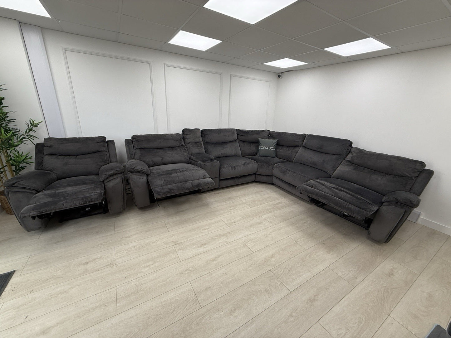 DFS Trek Recliner Corner Sofa & Armchair In Charcoal Velvet