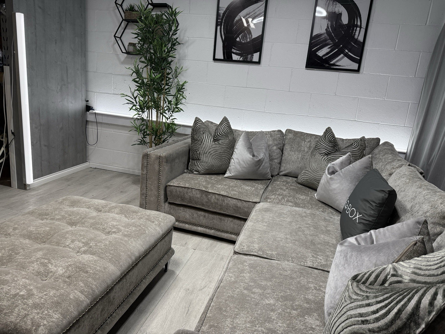 Sofology Midas Corner Sofa & Footstool Set In Grey