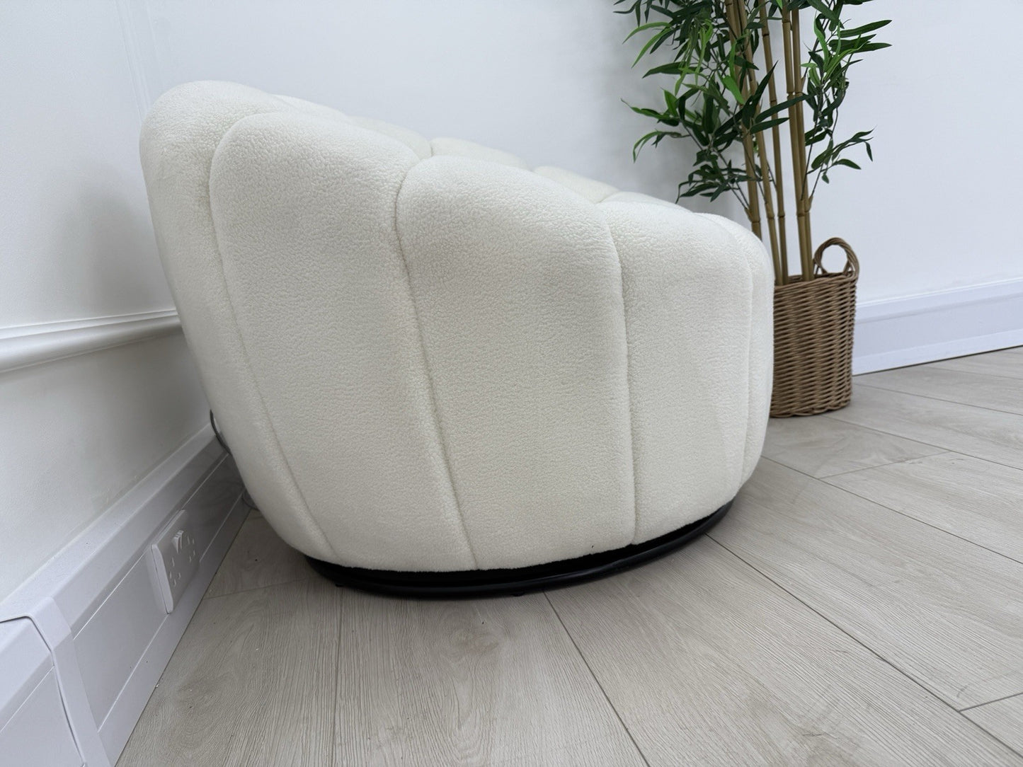 DFS Honeycomb Swivel Accent Chair In White Teddy Fabric