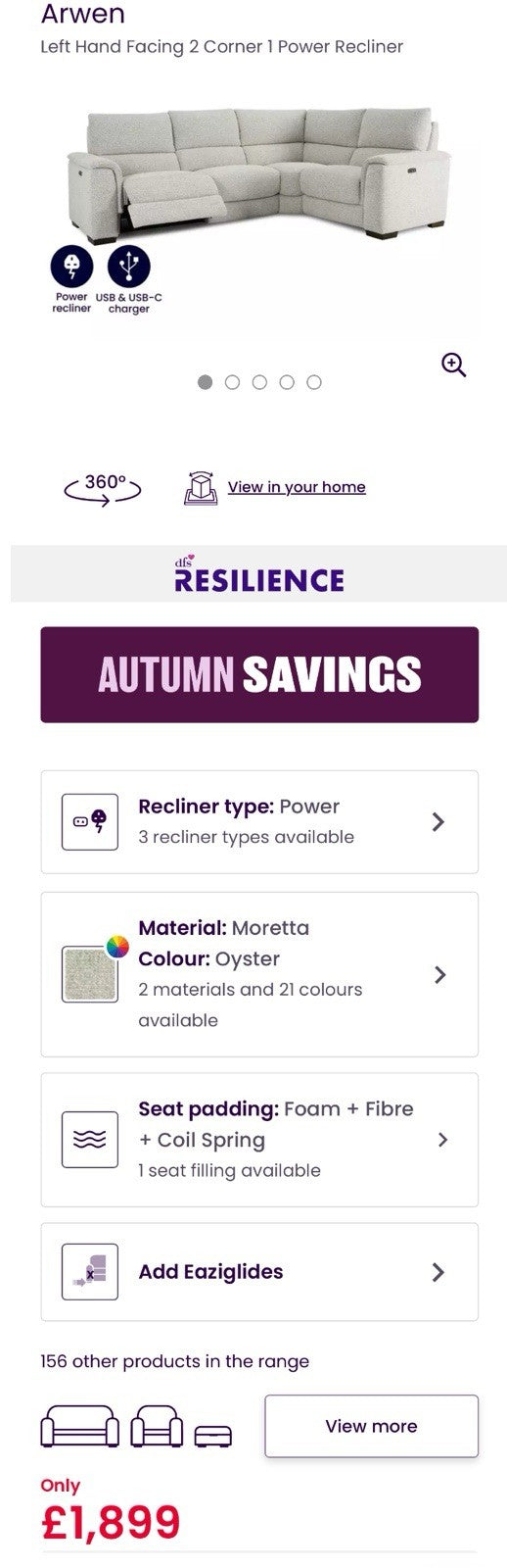 DFS Arwen Left Hand Facing Power Recliner Corner Sofa