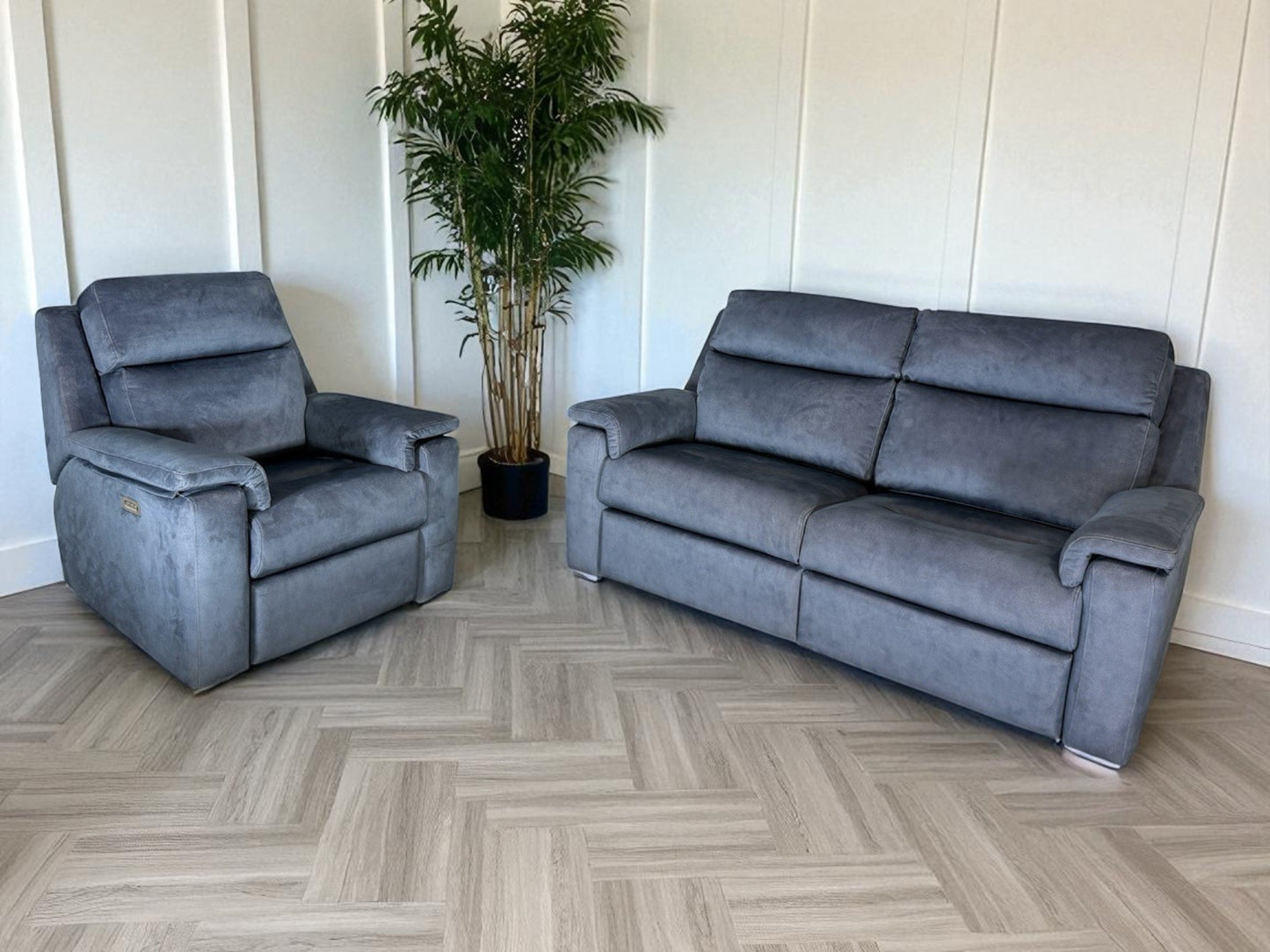 G Plan Thornbury 3 Seater & Chair Set With Power Recliner, Lumbar, Headrest Blue