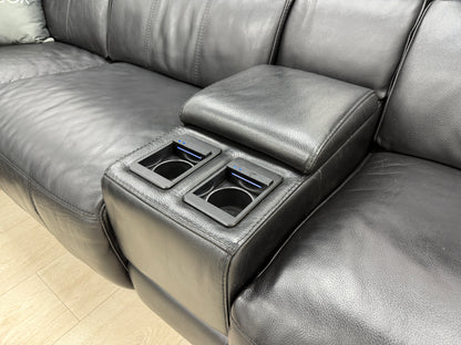 DFS Crusade Heated Power Recliner Corner Sofa In Black Leather