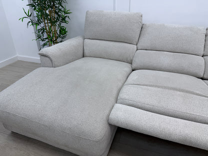 DFS Arwen 3 Seater Chaise L Shape Power Recliner Sofa In Oyster Fabric