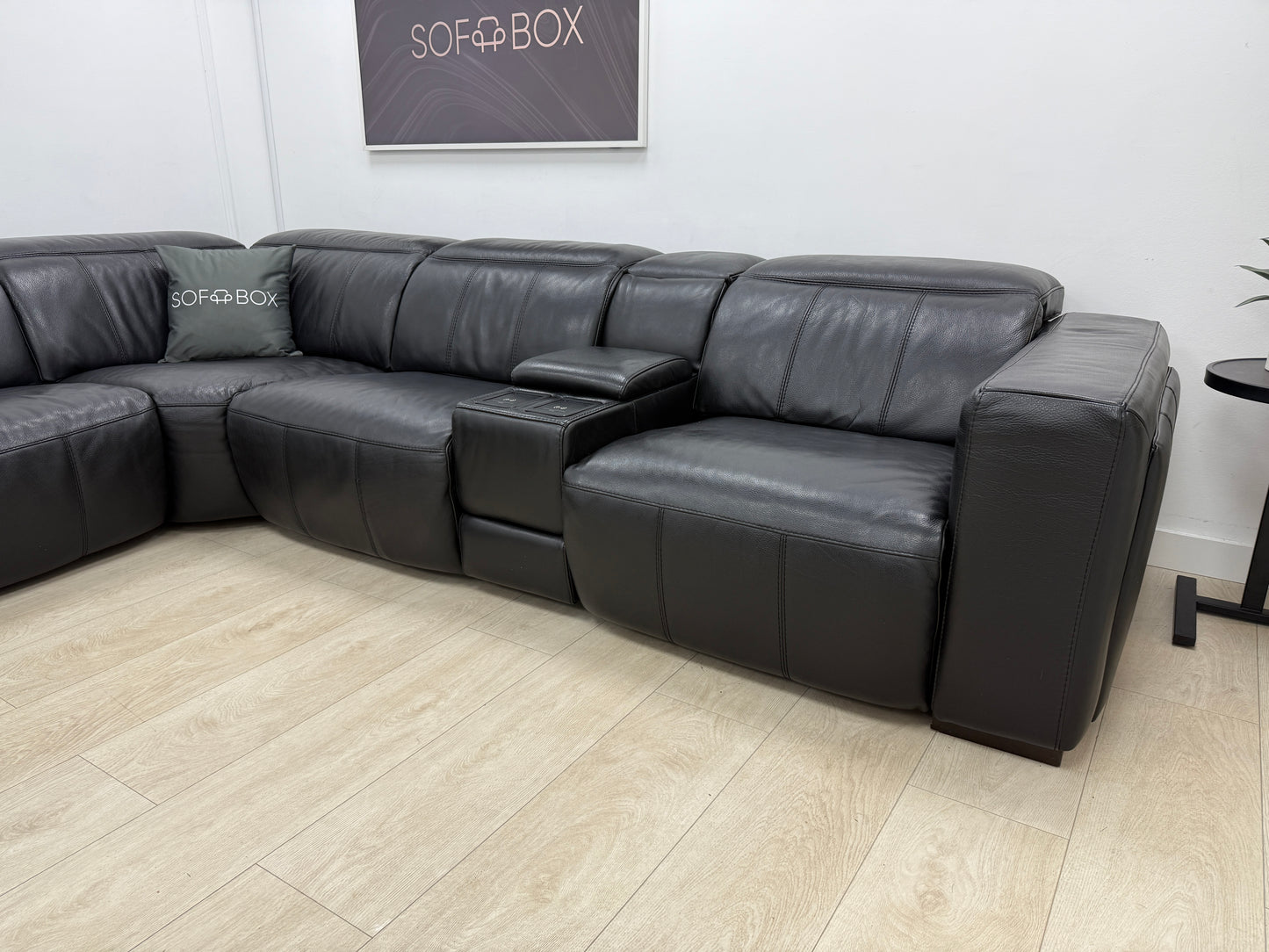 DFS Crusade Heated Power Recliner Corner Sofa In Black Leather