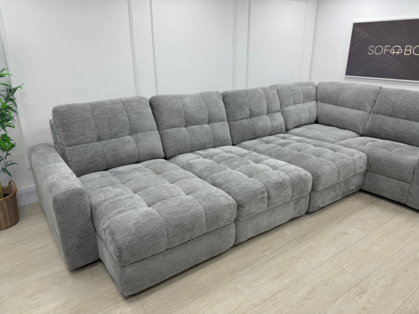 DFS Steller Corner Sofa & Footstool In Mist Grey