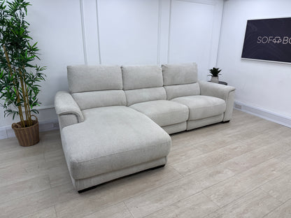 DFS Arwen 3 Seater Chaise L Shape Power Recliner Sofa In Oyster Fabric