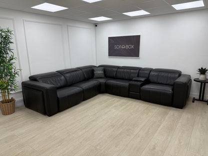 DFS Crusade Heated Power Recliner Corner Sofa In Black Leather