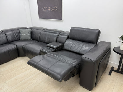 DFS Crusade Heated Power Recliner Corner Sofa In Black Leather