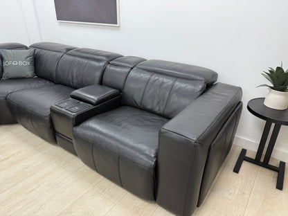 DFS Crusade Heated Power Recliner Corner Sofa In Black Leather