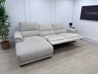 DFS Arwen 3 Seater Chaise L Shape Power Recliner Sofa In Oyster Fabric