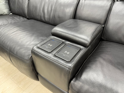 DFS Crusade Heated Power Recliner Corner Sofa In Black Leather