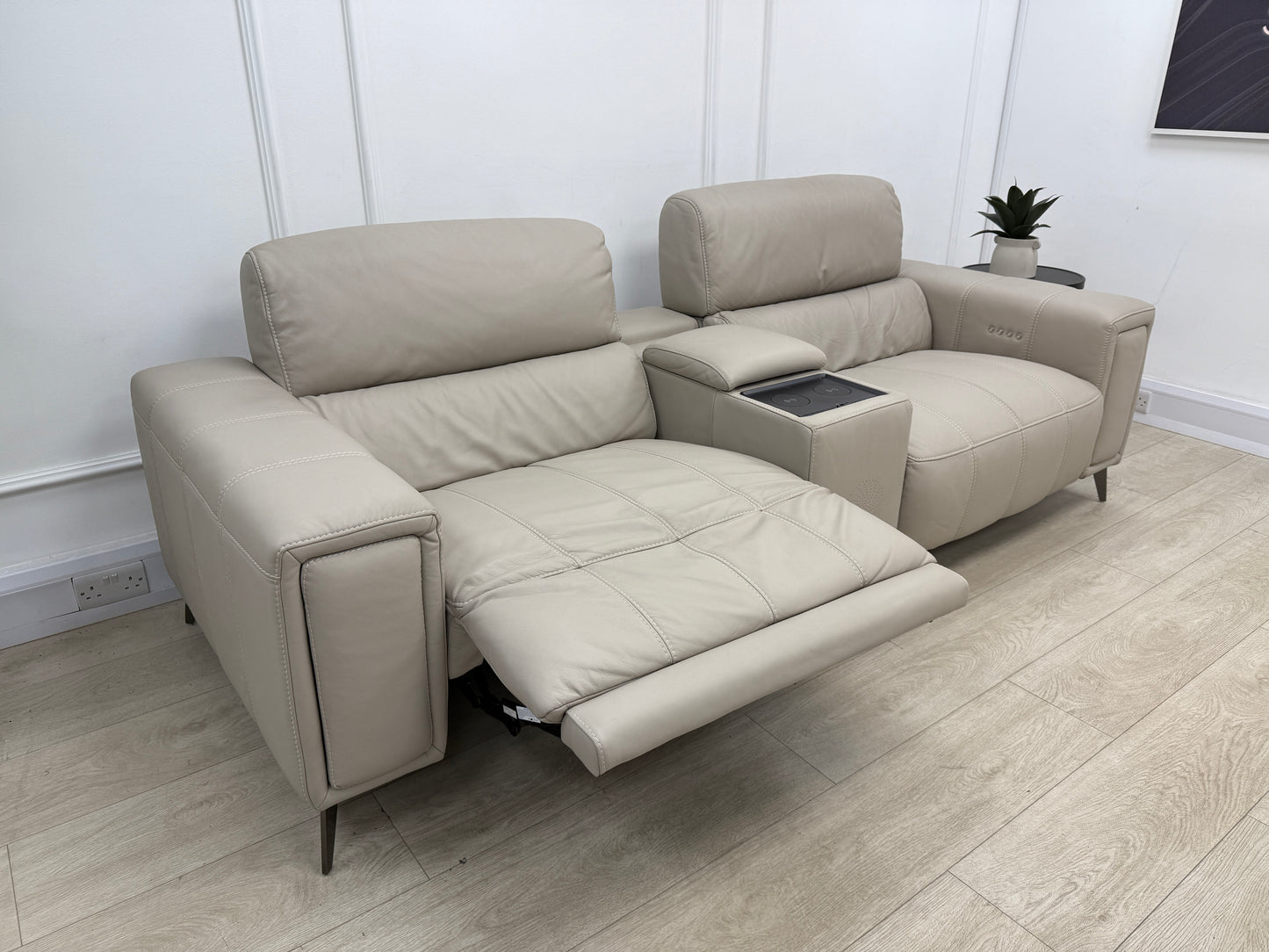 DFS Showcase 3 Seater Power Recliner Cinema Sofa In Borelli Frost Leather