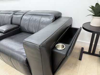 DFS Crusade Heated Power Recliner Corner Sofa In Black Leather
