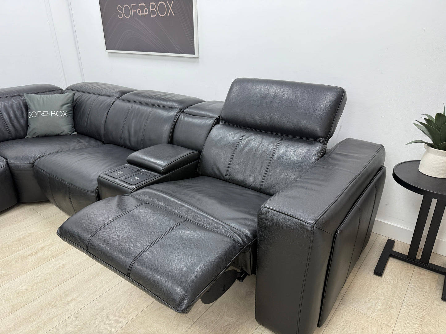 DFS Crusade Heated Power Recliner Corner Sofa In Black Leather