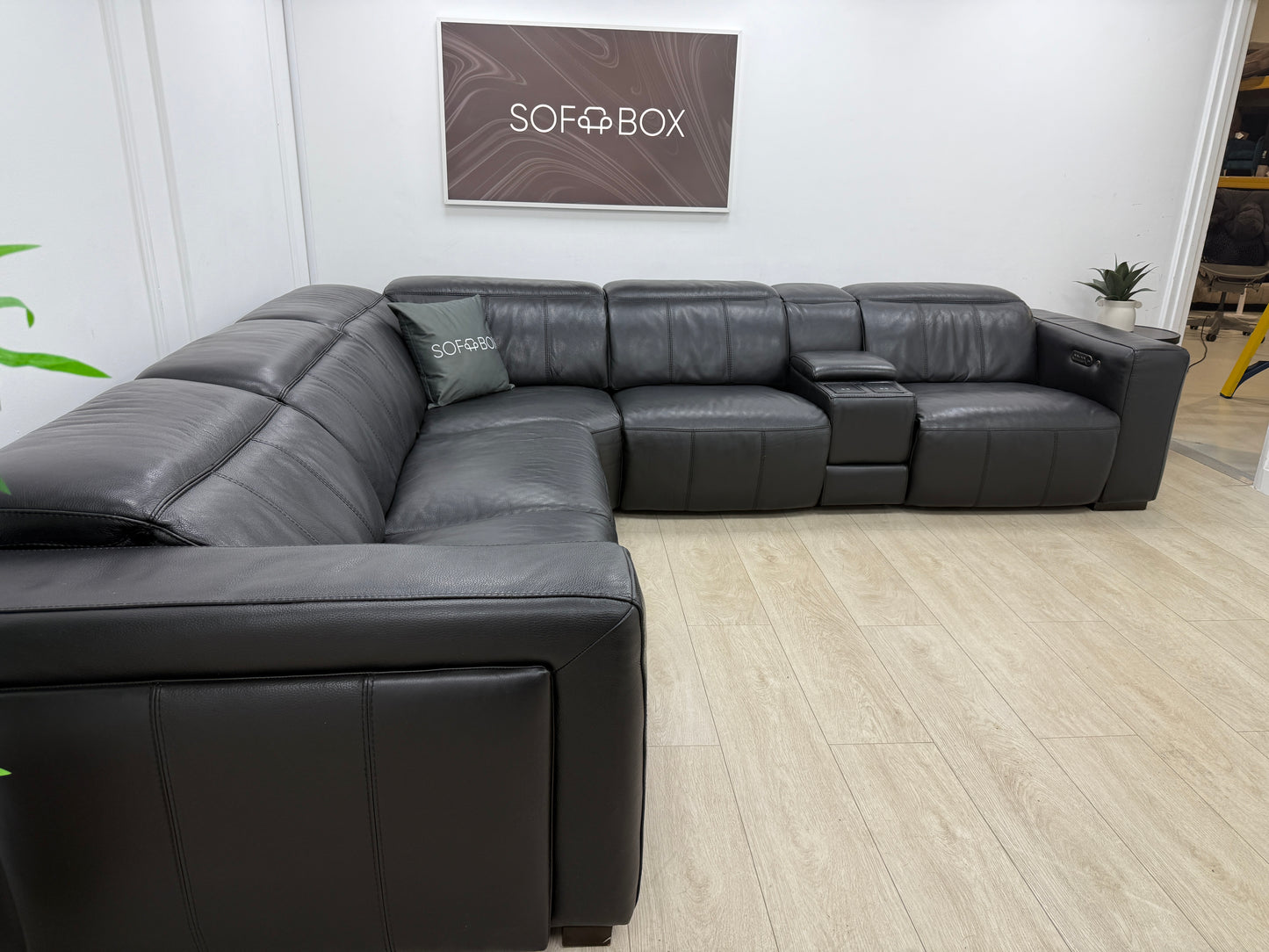 DFS Crusade Heated Power Recliner Corner Sofa In Black Leather