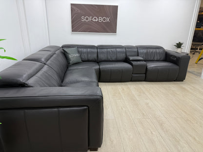 DFS Crusade Heated Power Recliner Corner Sofa In Black Leather
