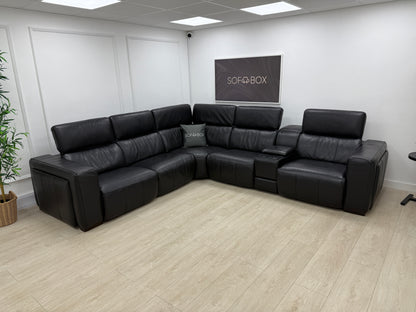 DFS Crusade Heated Power Recliner Corner Sofa In Black Leather