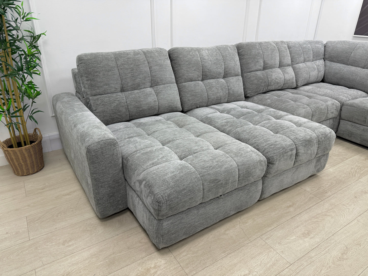 DFS Steller Corner Sofa & Footstool In Mist Grey