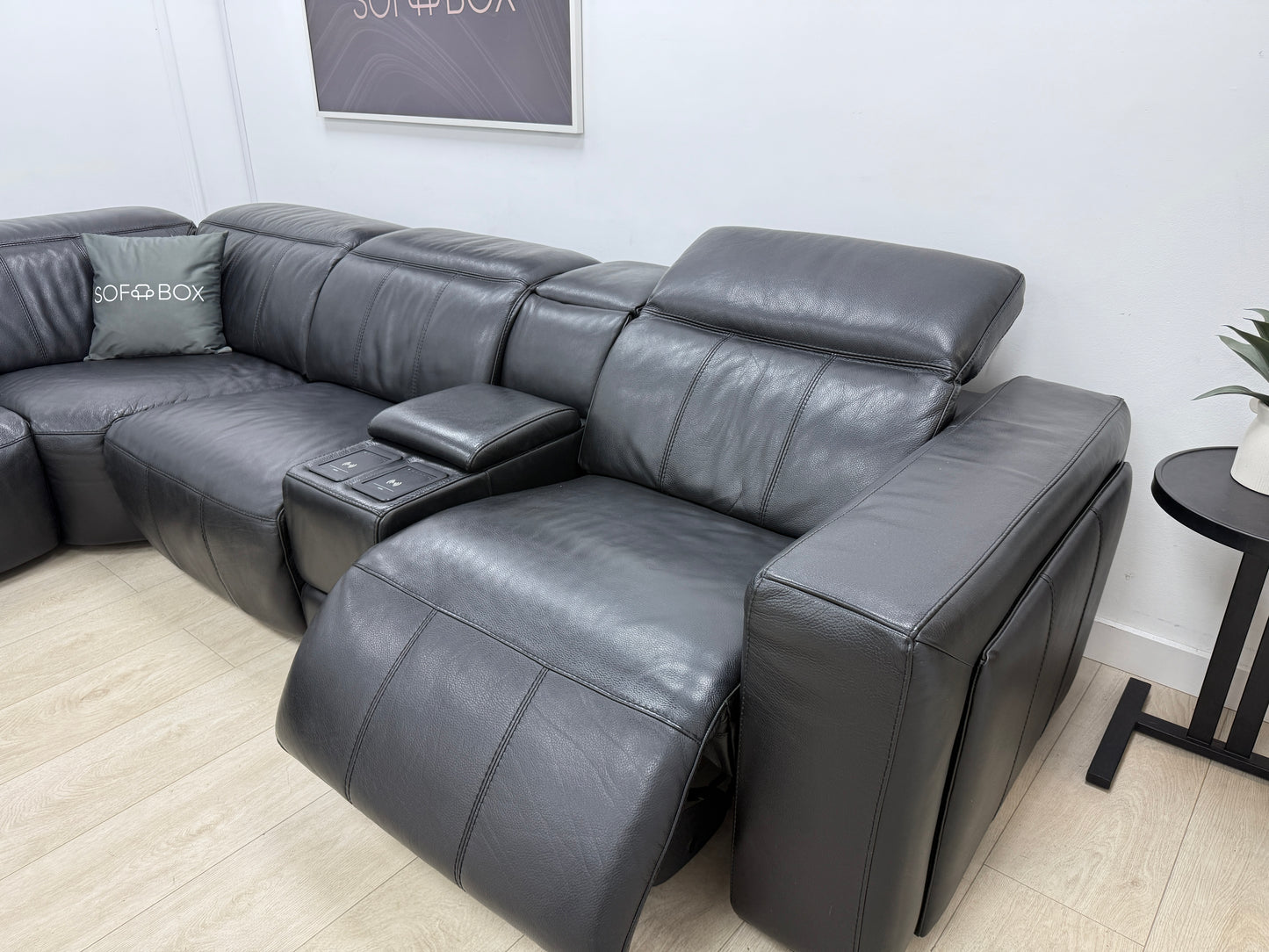 DFS Crusade Heated Power Recliner Corner Sofa In Black Leather