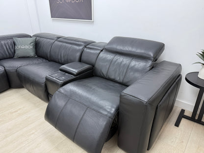 DFS Crusade Heated Power Recliner Corner Sofa In Black Leather