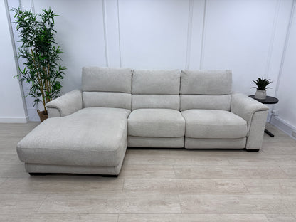 DFS Arwen 3 Seater Chaise L Shape Power Recliner Sofa In Oyster Fabric