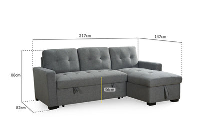 Alder Corner Sofa Bed in Grey