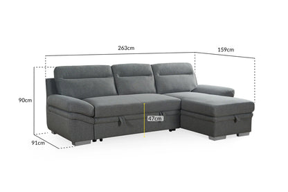 Astra Grey Corner Sofa Bed in Charcoal Grey