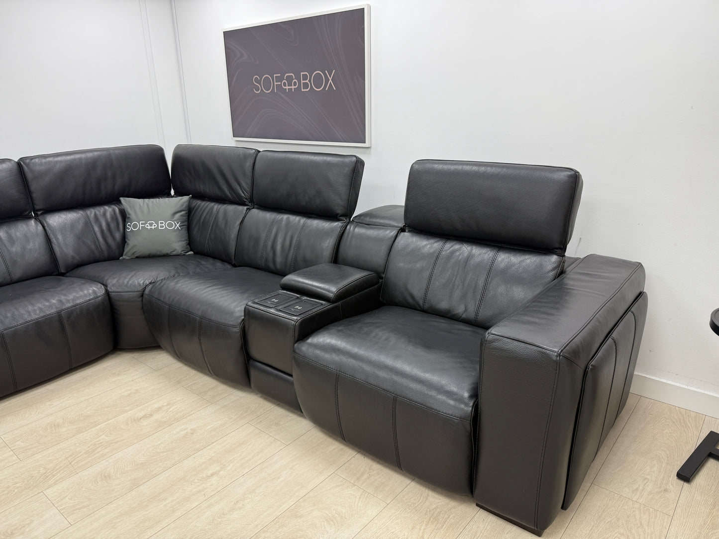 DFS Crusade Heated Power Recliner Corner Sofa In Black Leather