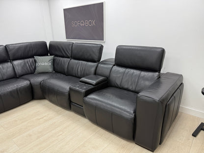DFS Crusade Heated Power Recliner Corner Sofa In Black Leather