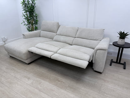 DFS Arwen 3 Seater Chaise L Shape Power Recliner Sofa In Oyster Fabric