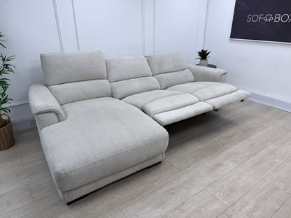 DFS Arwen 3 Seater Chaise L Shape Power Recliner Sofa In Oyster Fabric