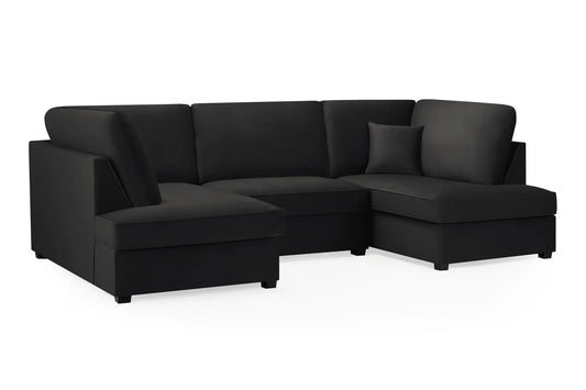Carnaby Sofa U Shape Corner in Black Plush Fabric