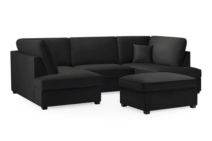 Carnaby Sofa U Shape Corner in Black Plush Fabric