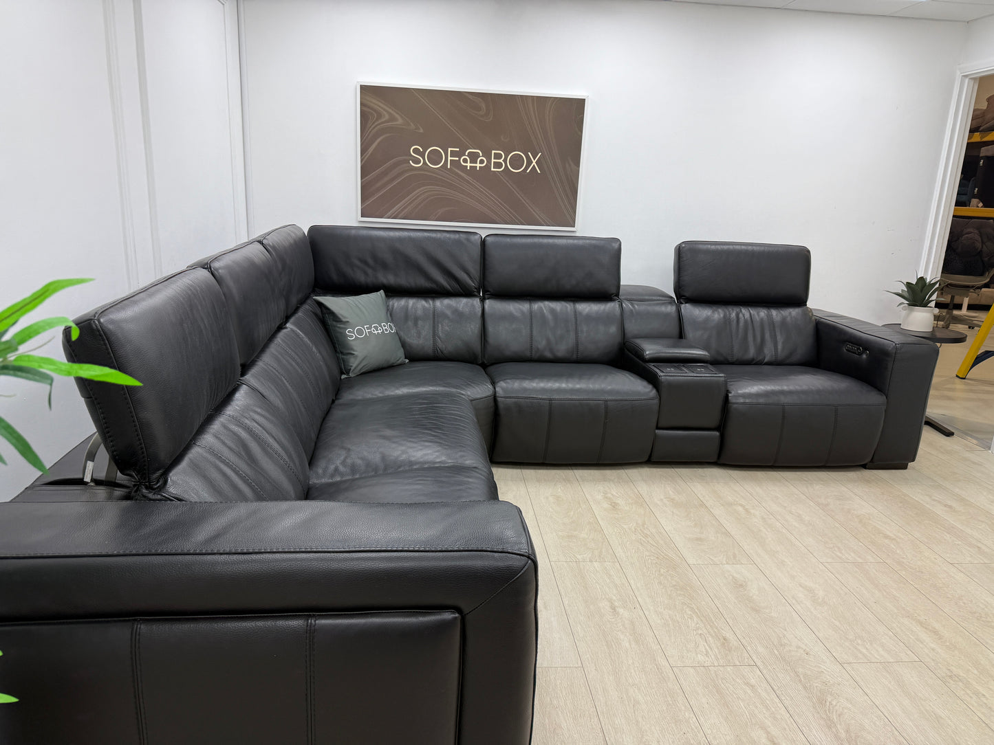 DFS Crusade Heated Power Recliner Corner Sofa In Black Leather