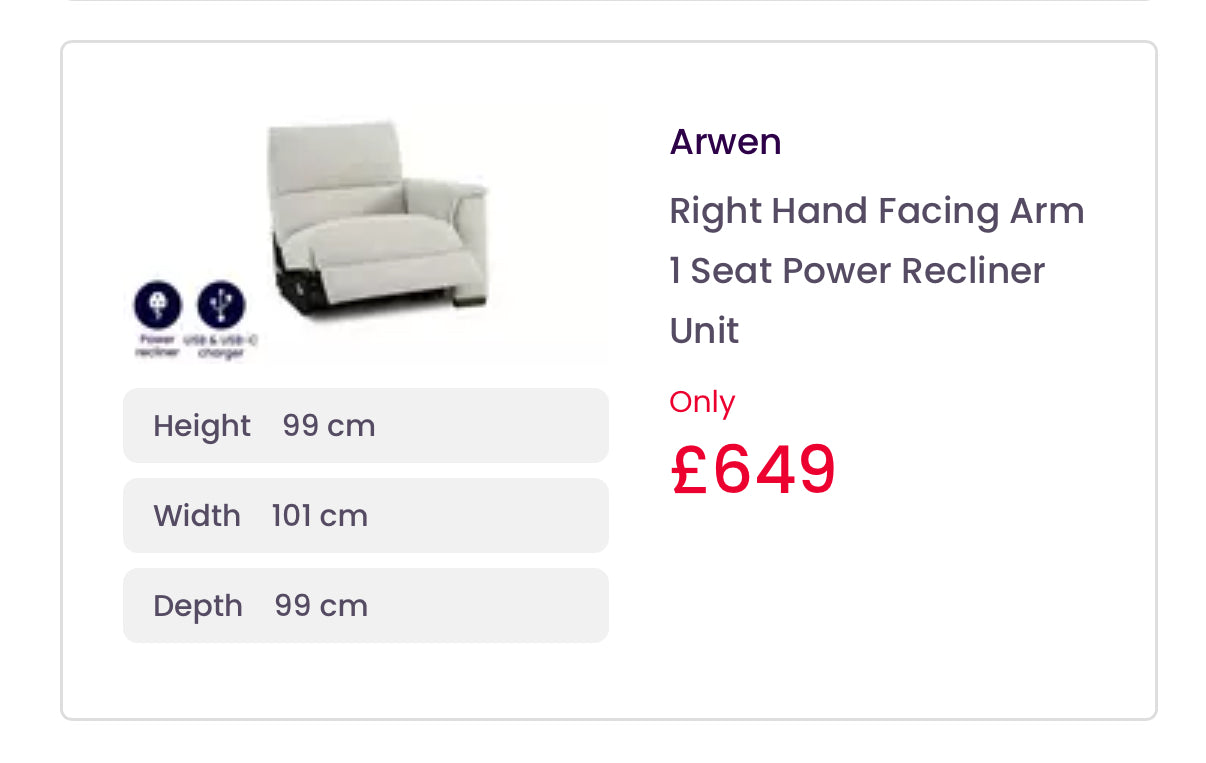 DFS Arwen 3 Seater Chaise L Shape Power Recliner Sofa In Oyster Fabric