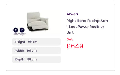 DFS Arwen 3 Seater Chaise L Shape Power Recliner Sofa In Oyster Fabric