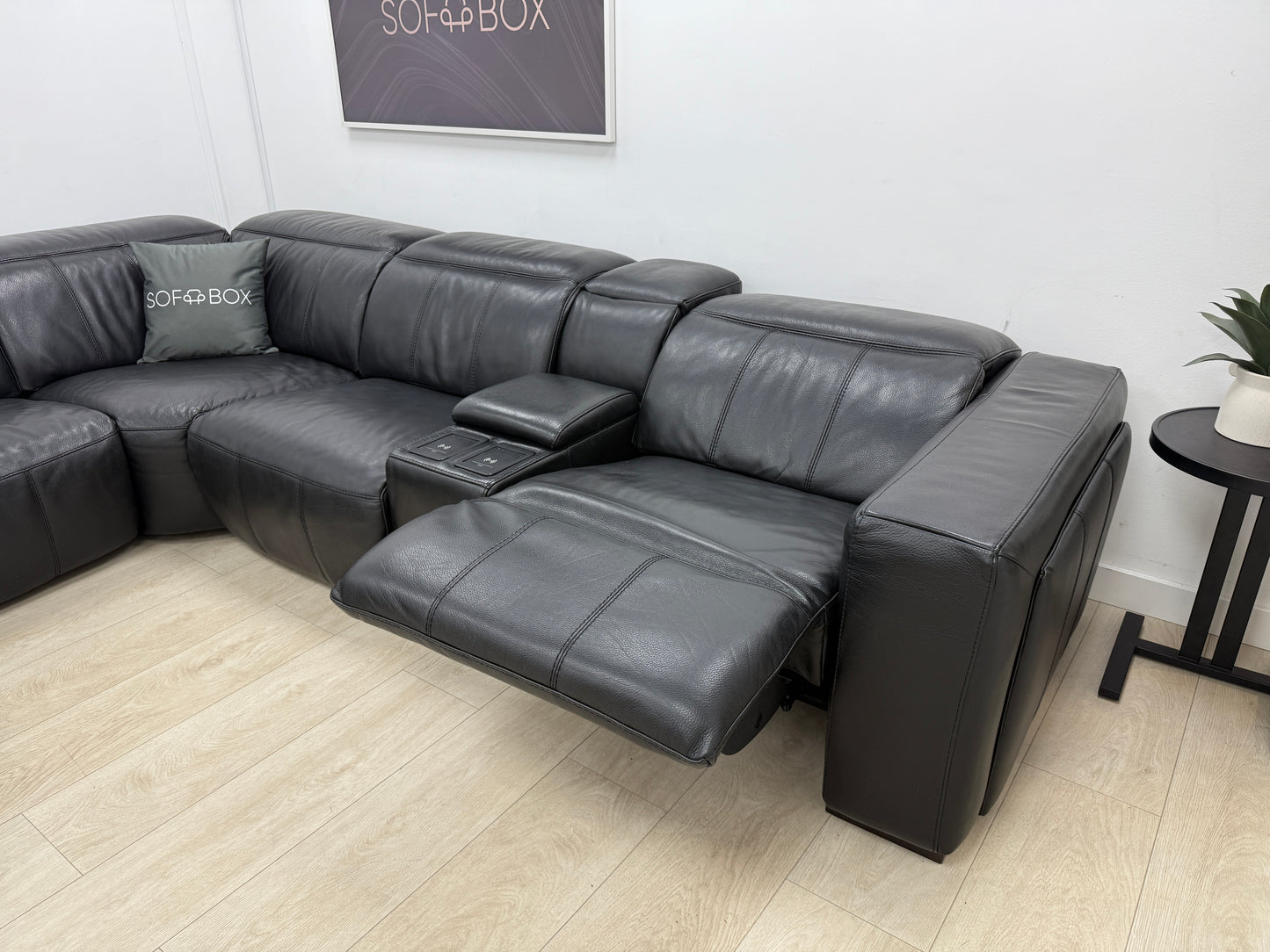 DFS Crusade Heated Power Recliner Corner Sofa In Black Leather