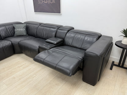 DFS Crusade Heated Power Recliner Corner Sofa In Black Leather