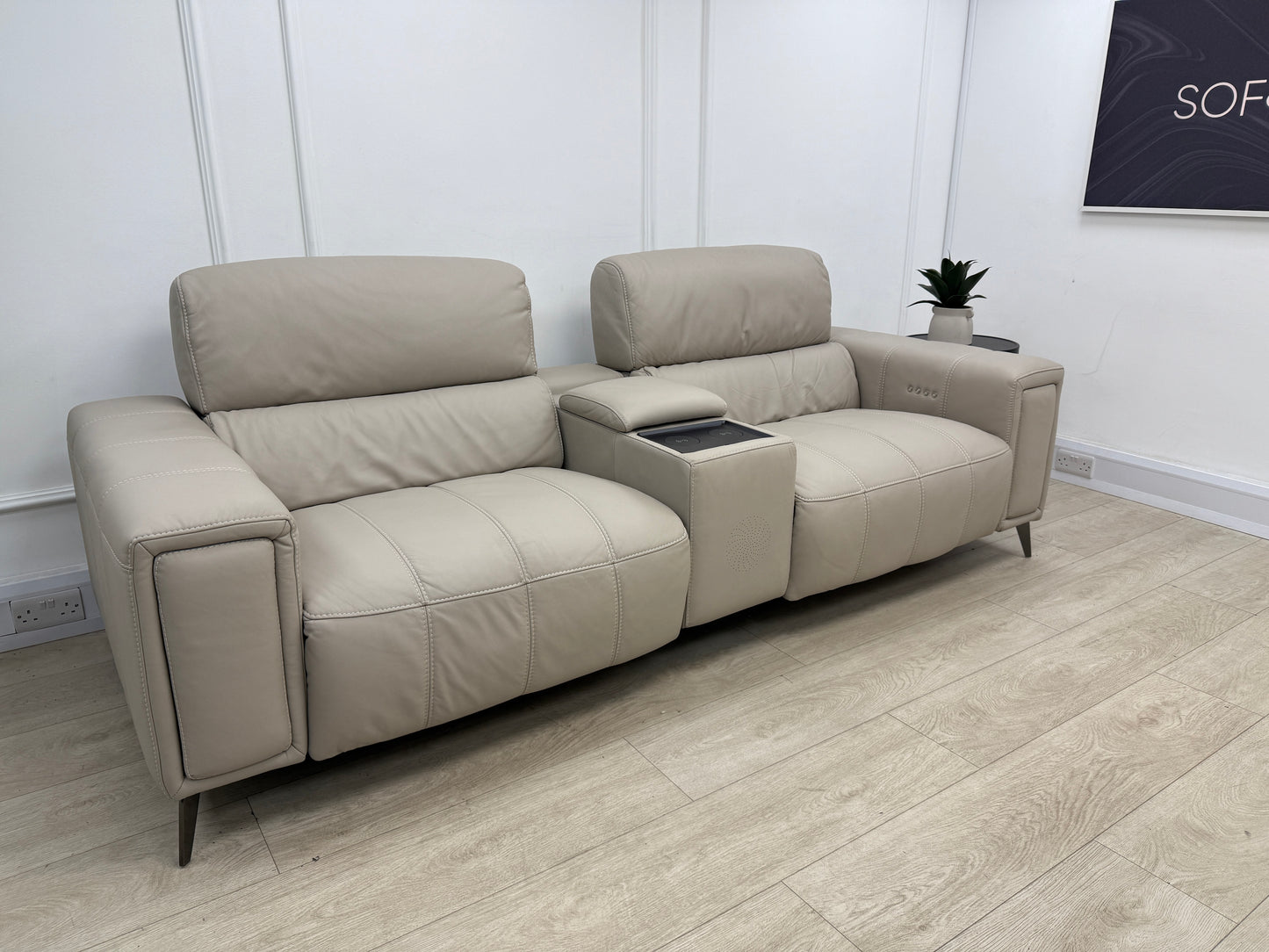 DFS Showcase 3 Seater Power Recliner Cinema Sofa In Borelli Frost Leather